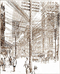 Telephone lines in New York City in 1890. Trunk lines can reduce cost as well as wiring for your outside phone lines...